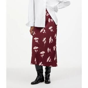 Madewell NWT Maxi Slip Skirt Floral Bordeaux Red Sz 14 Cottage Boho 90s Feminine
